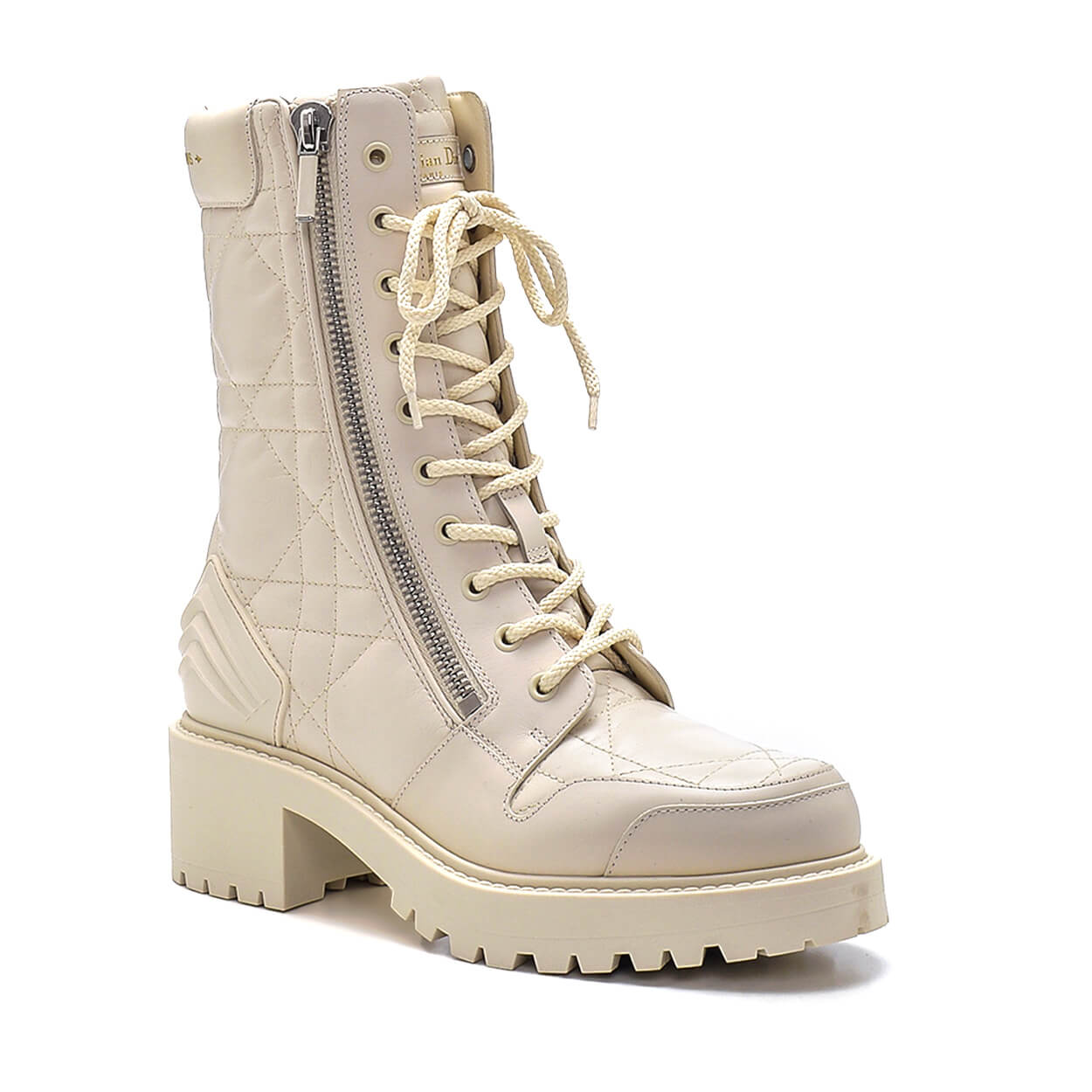 CHRISTIAN DIOR - White Cannage Leather D Leader Ankle Boots